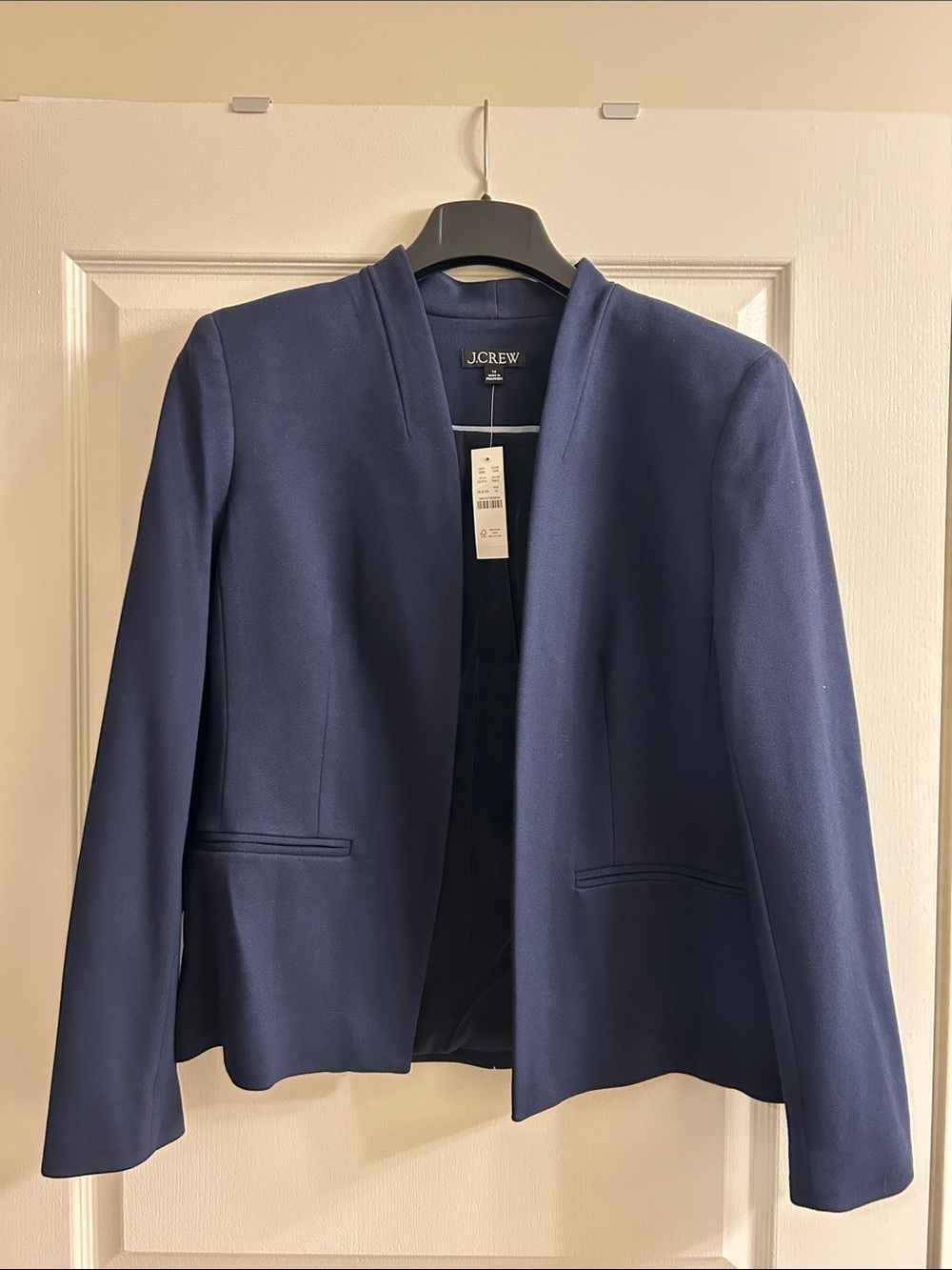 J. Crew Navy Collarless Open-Front Going-Out Blazer NWT